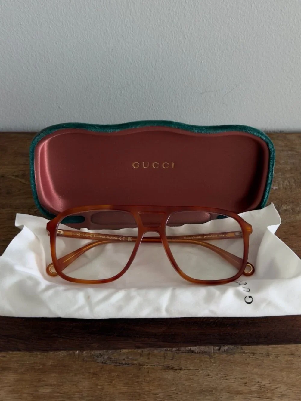 Gucci GG1078O Tortoise Orange Pilot Glasses with Blue Light/UV block